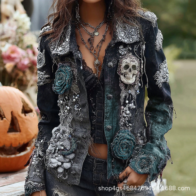Gothic Punk Skull Rose Embroid - Street Fashion Y2K 评论和价格