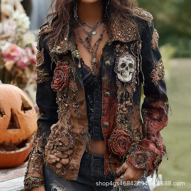 Gothic Punk Skull Rose Embroid - Street Fashion Y2K 评论和价格