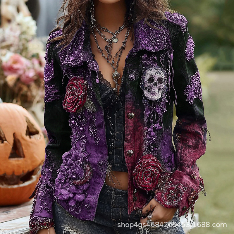 Gothic Punk Skull Rose Embroid - Street Fashion Y2K 评论和价格